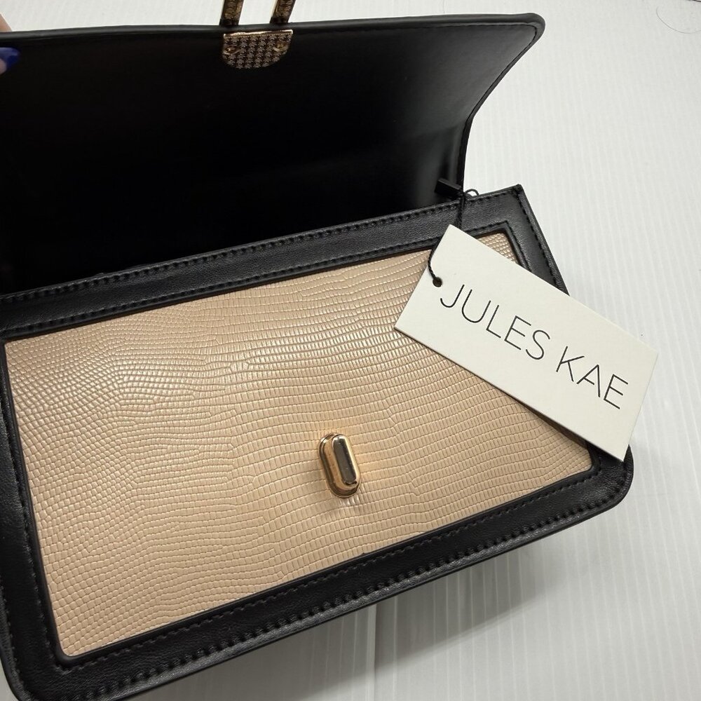Jules Kae Mia Vegan Leather Clutch Crossbody Beige Black Gold Lock Shoulder Bag - Picture 5 of 10